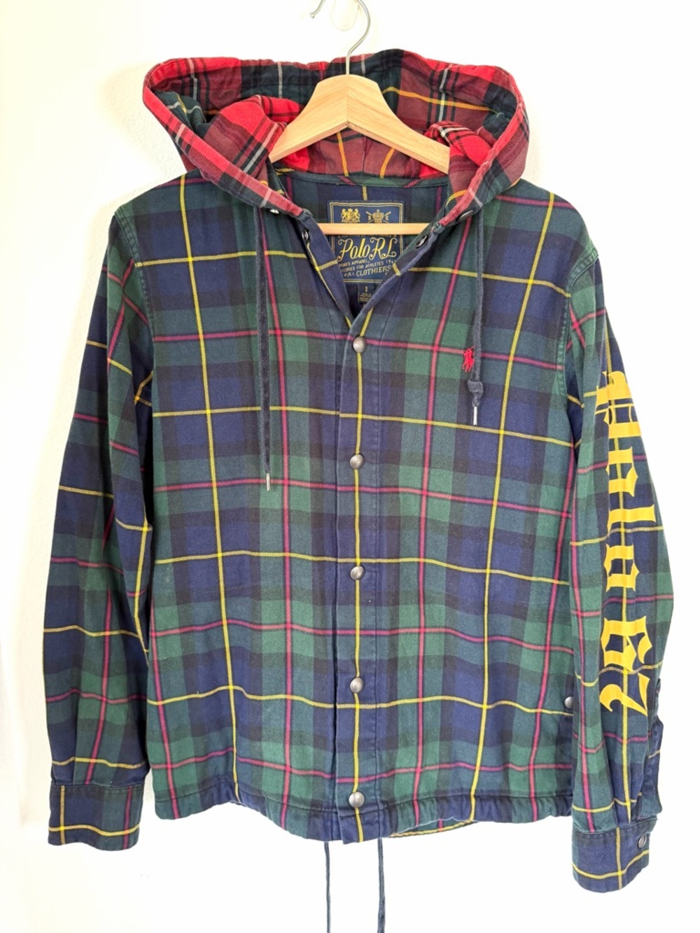 Polo Ralph Lauren Plaid Hooded Jacket Polo 67 Sleeve Snap Front Size S Unisex
